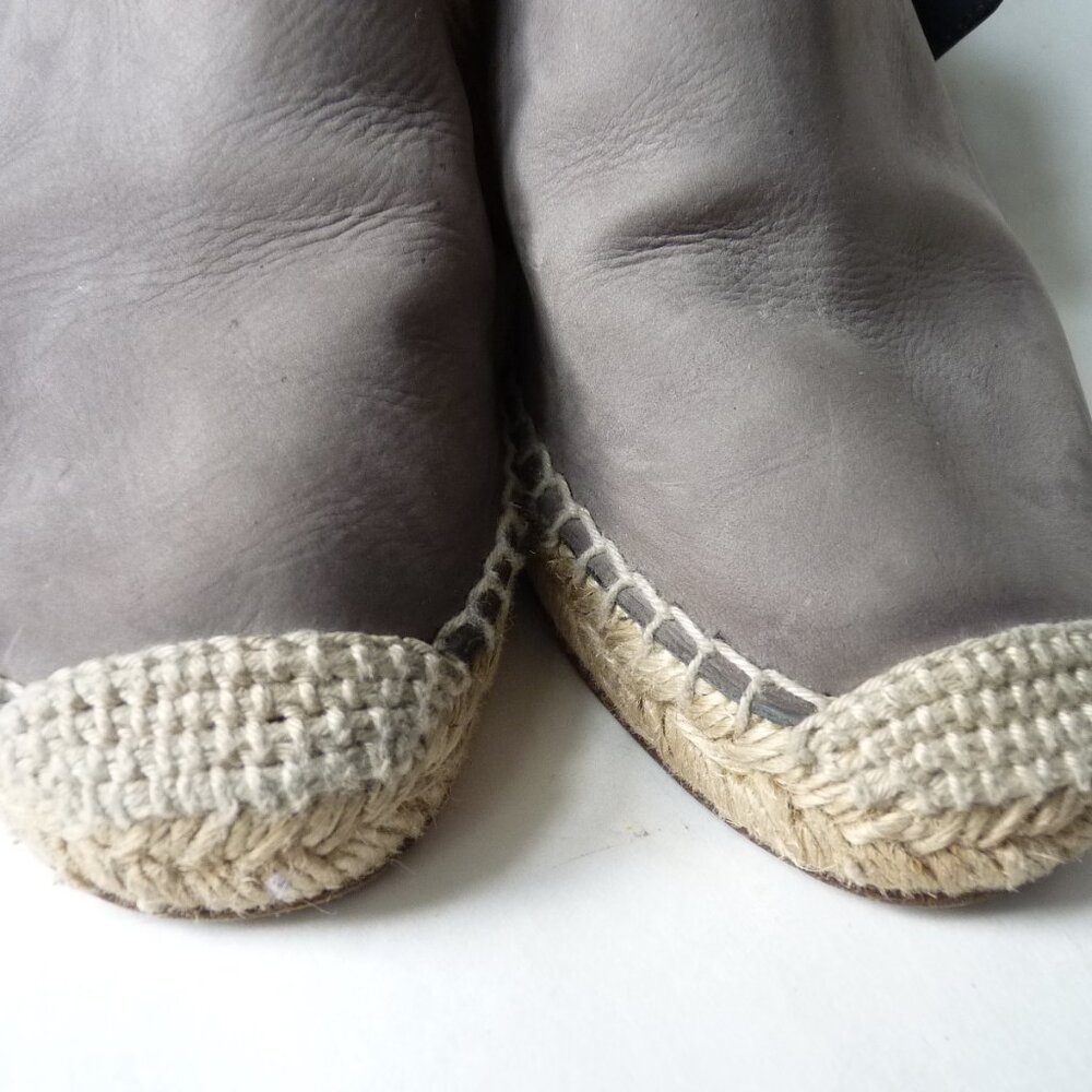 CELINE GRAY LEATHER ESPADRILLE WEDGE SANDALS SHOES 37 - Picture 6 of 6